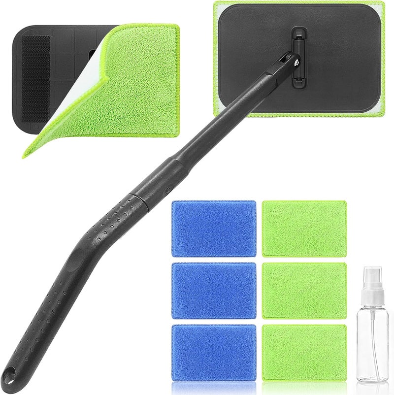 Miunice Windshield Cleaner Tool with 6 Reusable Magic Fiber Pads & Spray Bottle, Removable Handle Car Window Wiper Kit for Interior/Exterior Glass, Trucks, SUVs, RV (Dry & Wet Use) - Image 1